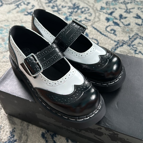 T.U.K Shoes - Black & white Brogue T.U.K Mary Jane shoes